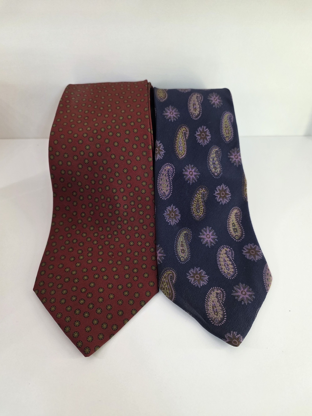 Pierre Balmain Burgundy and Navy Patterned Silk Tie 2-piece Set